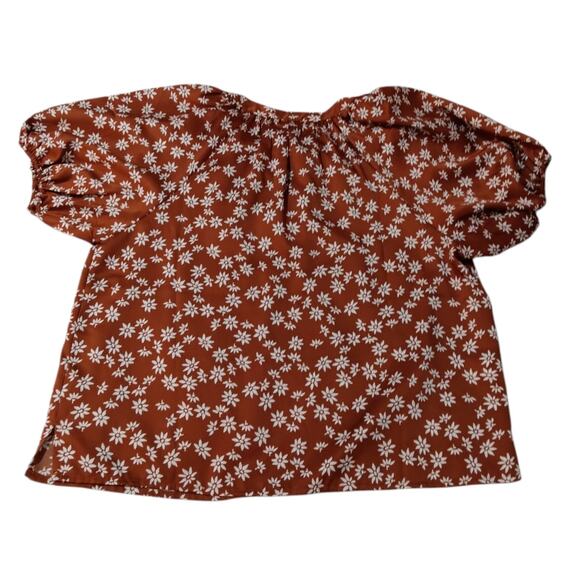 LOFT Blouse Top M Petite Flowy Boho Peasant Cottage Floral Short Sleeve Tie Neck - Picture 9 of 9